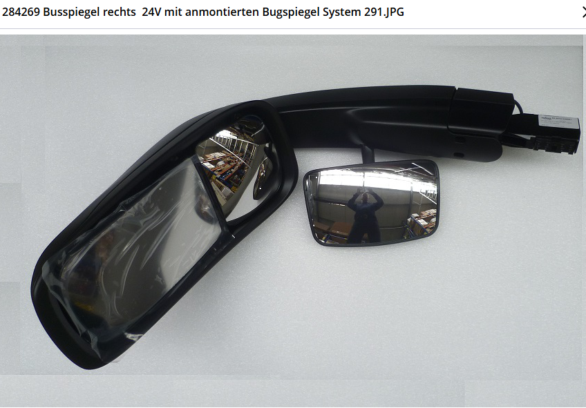 Busspiegel rechts met dodehoekspiegel 24V Zwart