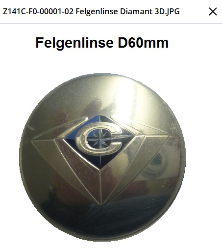 Naafdeksel voor alu velg D60mm met diamant