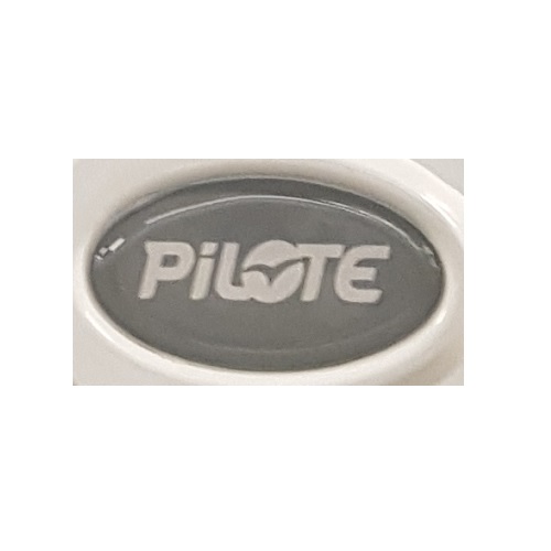 Petit autocollant gris avec le logo « Pilote »