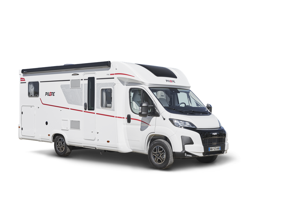P740FGJ 2026 3.65T
Pilote P740FGJ 2026 3.65T
P740FGJ 2026 3.65T
Number of travel places	4
Atmospheres
Upholstery	Sand
Furniture atmosphere	Pyla
Lounge table	Central table with butterfly l
Packs
Options group	GOP0031 - 6,7'' car radio + rev. camera
Options group	GOP0052 - Lith. Batt. 200A +2solar pan.
Pack	Without pack
Chassis
Chassis type	Euro 6E bis
choice of colour	BLACK 632
choice of driving side	Left-hand drive
Diesel tank	Diesel tank, 90 litres
Engine power choice	140 hp LDC Automatic gearbox
EPB Pack	No
Max. chassis load option	3T65
Wheel Pack	Yes
Wheelbase Fiat	Wheelbase 4035 Low Profile
Cell options
Cell options	OP2011 - External shower cold water
Cell options	OP2059 - Drawer rocker panel
Cell options	OP2061 - Reverse camera
Cell options	OP2069 - Awning
Cell options	OP2253 - Compression Fridge
Cell options	OP2341 - 1 single solar panel 100 W
Cell options	OP2348 - 210 Ah SUPER B lithium battery
Cell options	OP2349 - 2nd 100 W solar panel
Cell options	OP2374 - 7” car radio with DAB
Central locking and fly-screen	Yes
Drop down bed	Yes
heating system version	Truma Combi D6E (diesel)
Rear bed position	Top