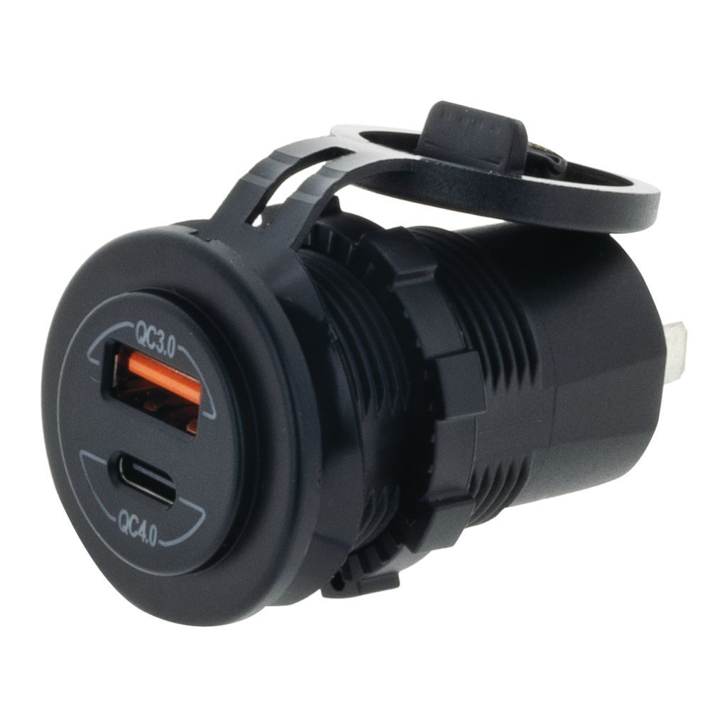 Power Line ronde inbouw USB-A QC3.0 + USB-C QC4.0 Lader